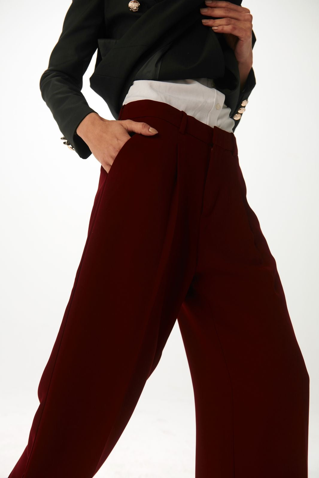 Burgundy-Flowing Trousers with Pleats