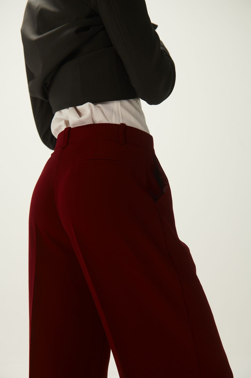 Burgundy-Flowing Trousers with Pleats