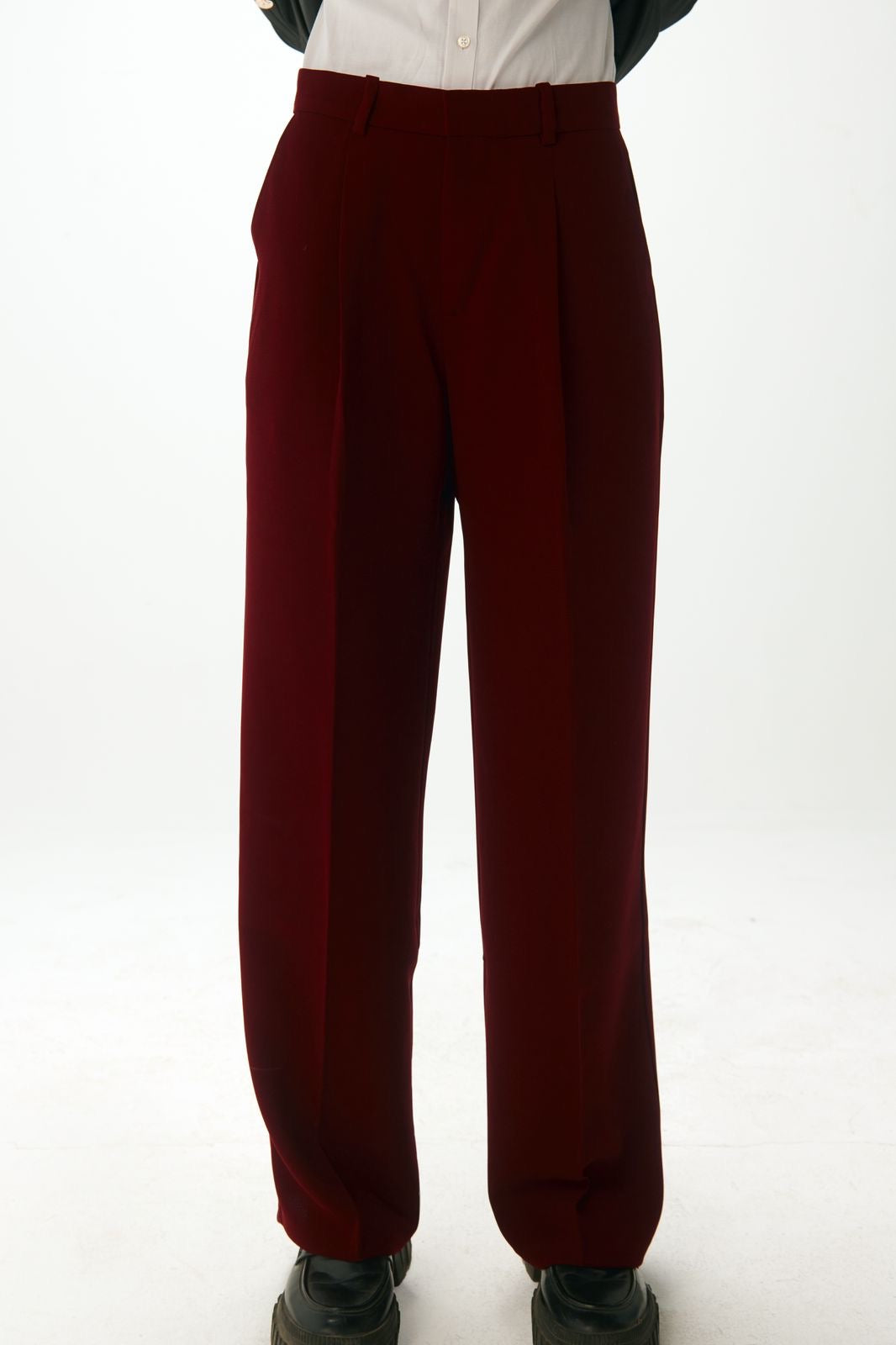 Burgundy-Flowing Trousers with Pleats